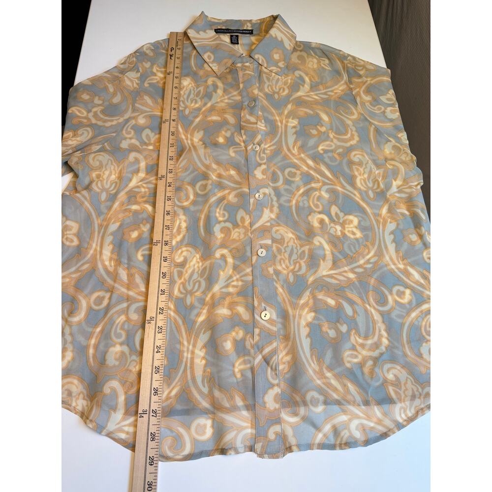 Ellen Tracy 100% Silk Blouse Womens 16 Sage Blue Baroque Button Front Classic - Picture 8 of 12